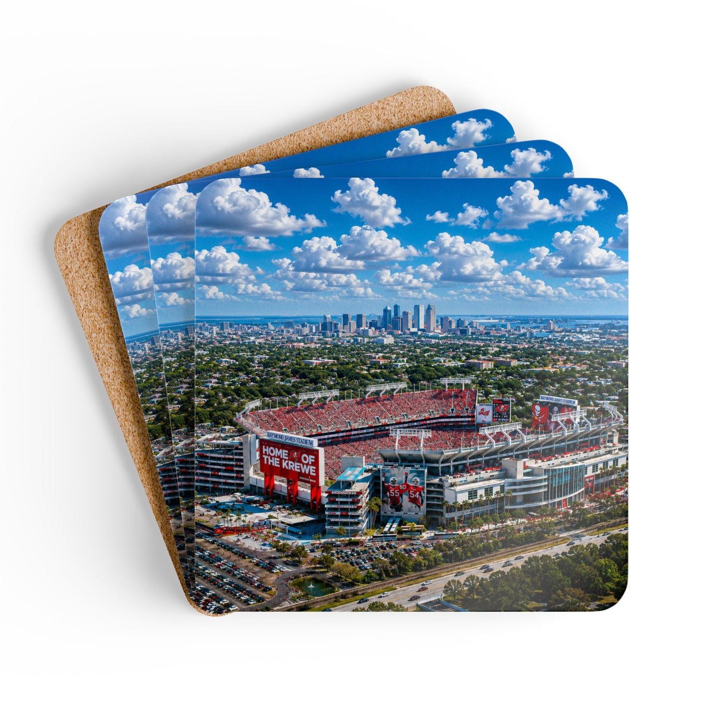 Tampa Bay Raymond James Stadium Cork Coaster Set — Aerial Stadium Photo Drink Coasters (Set of 4)