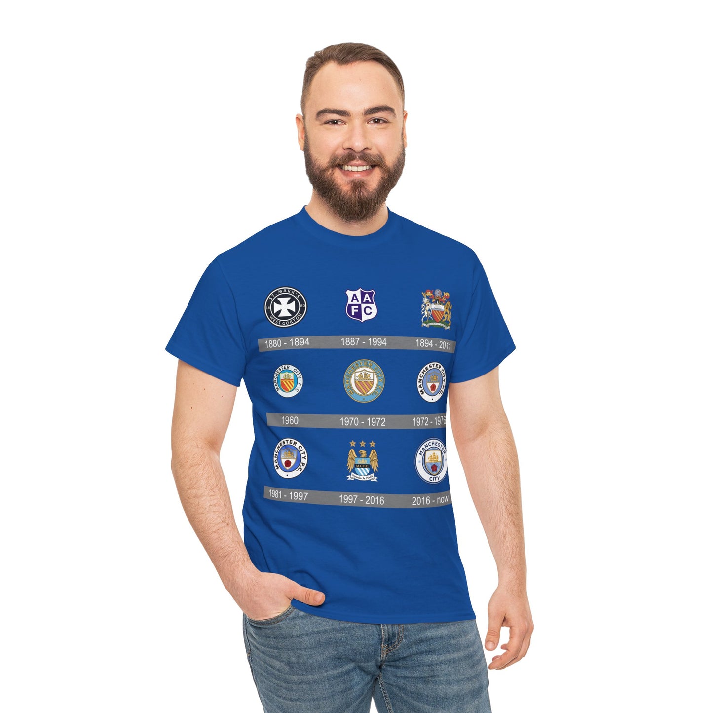 Manchester City Crest Timeline T-Shirt — Retro Club Crest History Tee