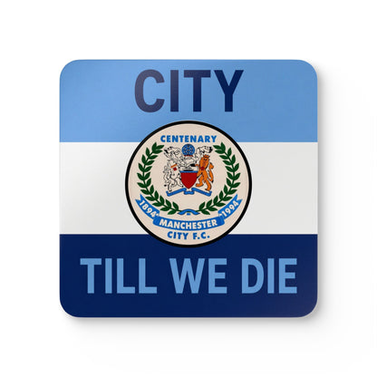 Cork Coaster Set — 'City Till We Die' Football Fan Drink Coasters (Blue Crest Design)