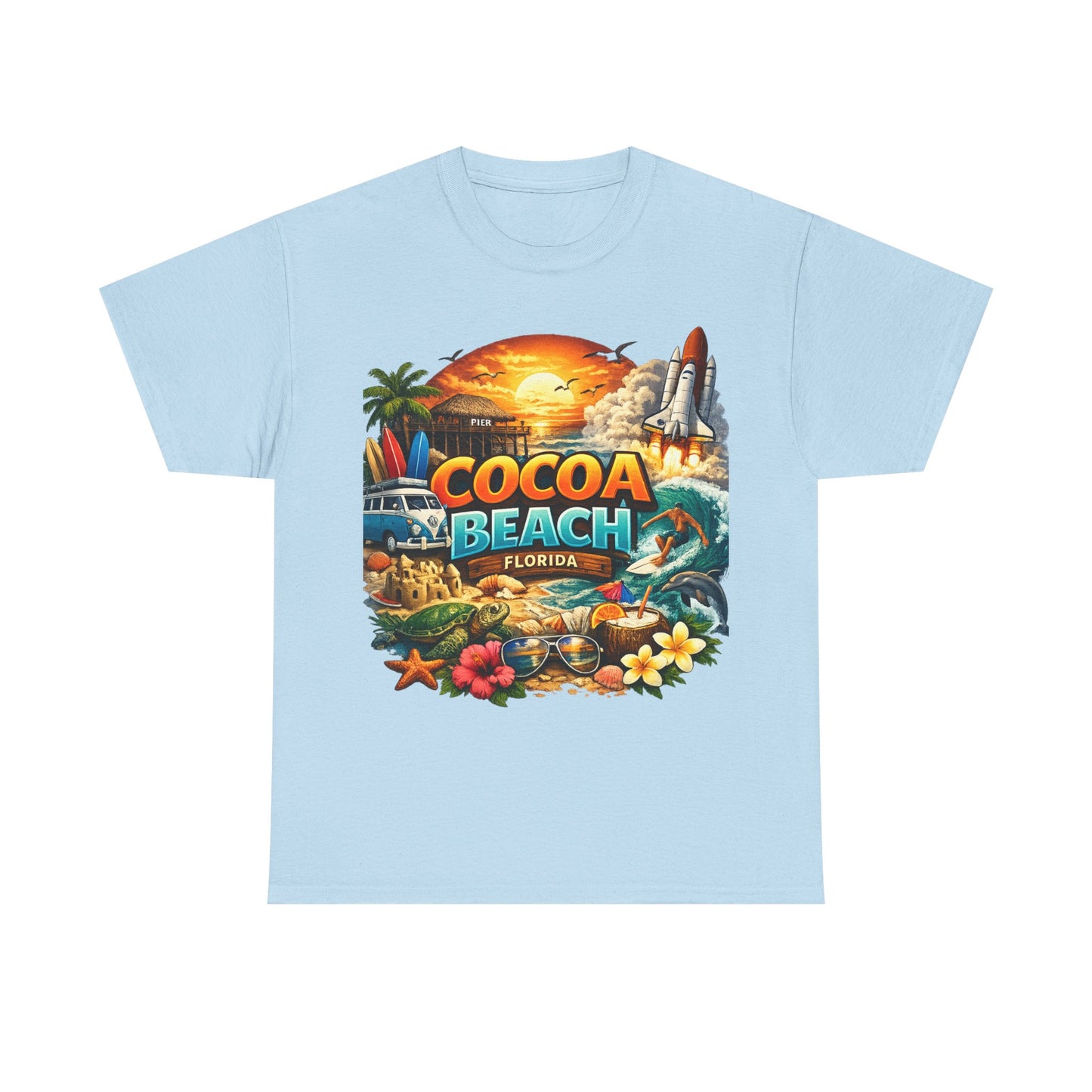 Cocoa Beach Florida Sunset Surf T-Shirt — Retro Beach Vacation Graphic Tee