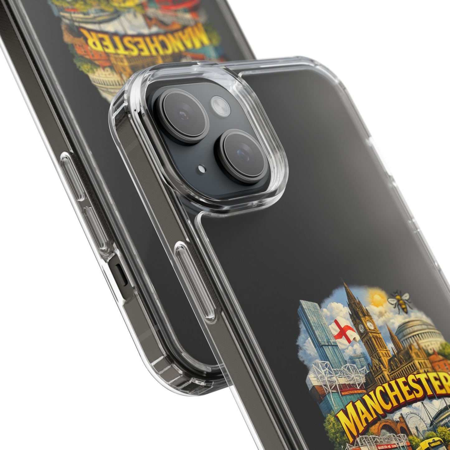 Manchester Landmark Clear Phone Case — Cityscape Collage Design