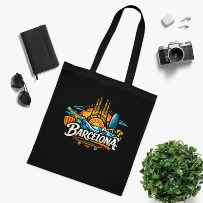 Barcelona Skyline Cotton Tote — Souvenir Travel Beach Bag