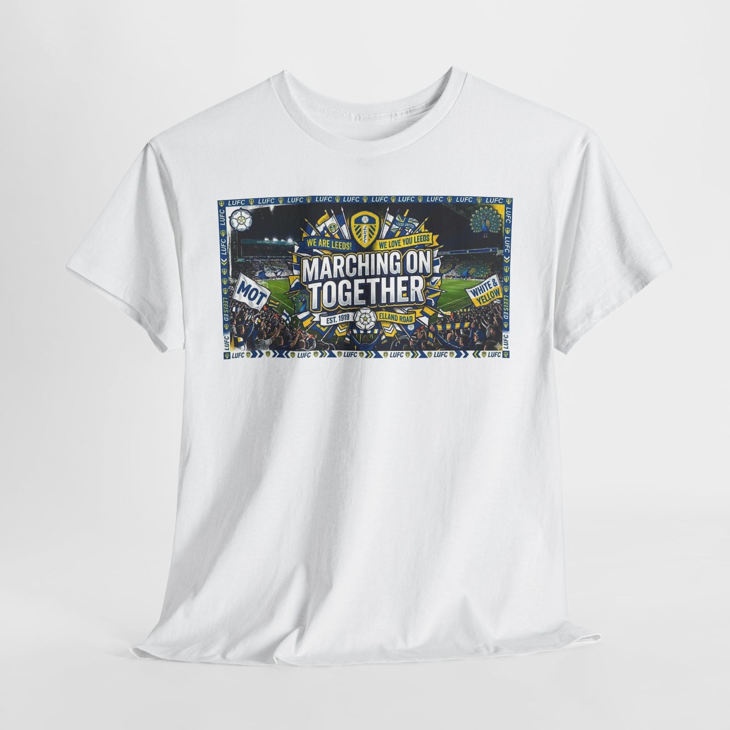Leeds United T-Shirt — "Marching On Together" Fan Tee (Soccer Supporter Graphic)