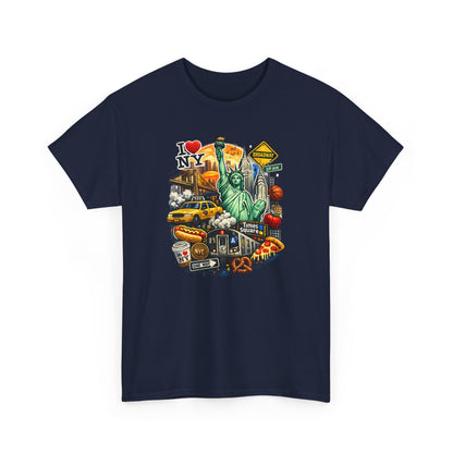 New York City Icons T-Shirt — Statue of Liberty, Taxi & I  NY Collage Tee