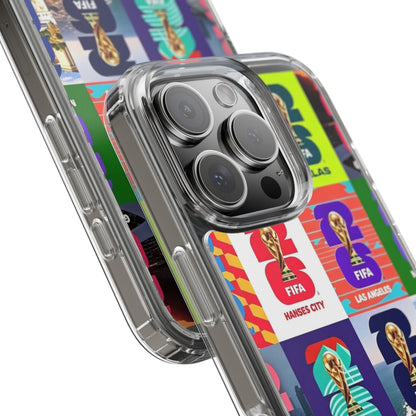 FIFA World Cup Pop Art Clear Phone Case — City Badge Collage (Dallas, LA, Monterrey, Toronto, Seattle)