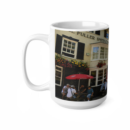 Richmond Ted Lasso Vintage English Pub Street Scene Mug – Café Outdoor Seating Photo Ceramic Coffee Cup (11oz & 15oz)