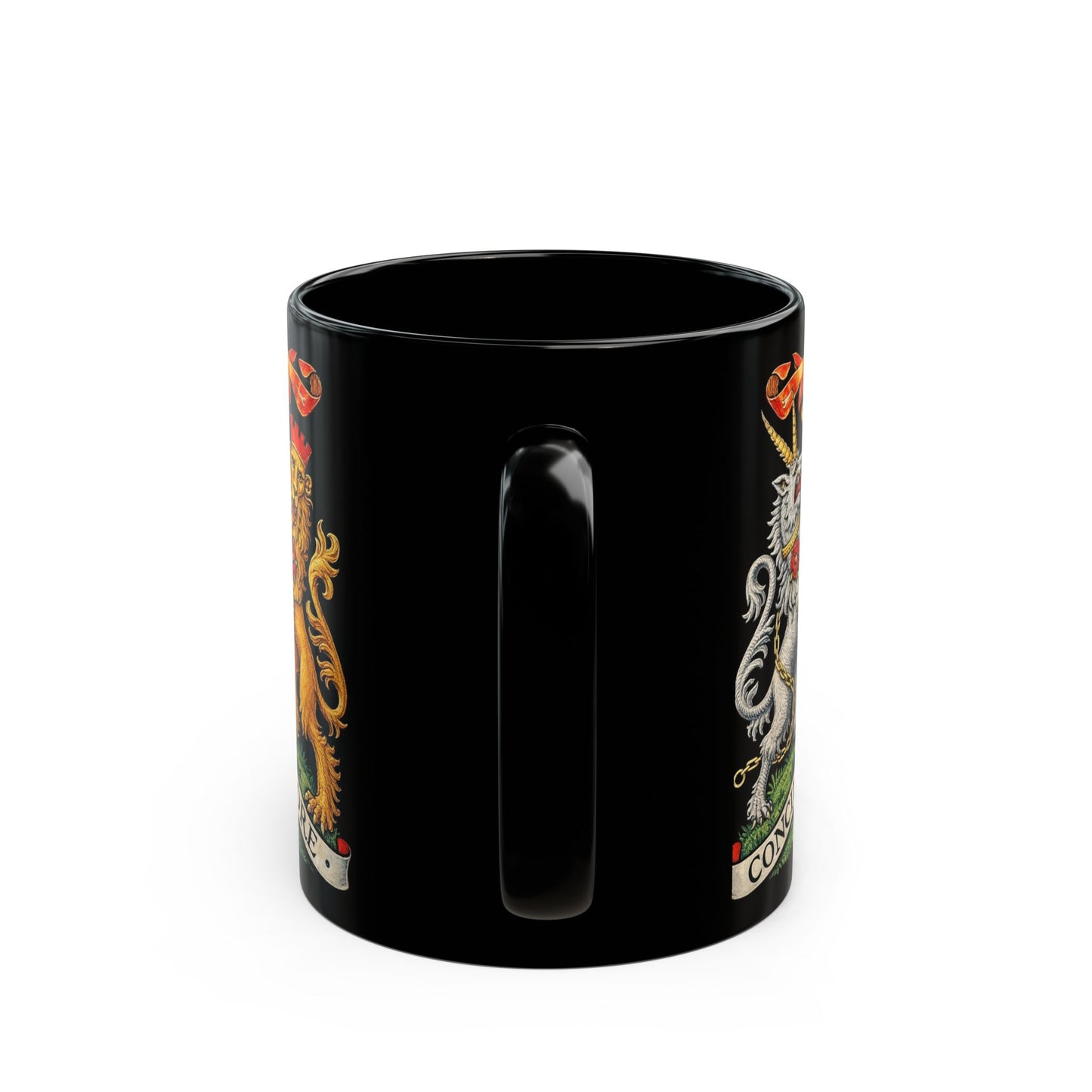 Manchester Coat of Arms Crest Mug — 'Concilio et Labore' Black Coffee Cup
