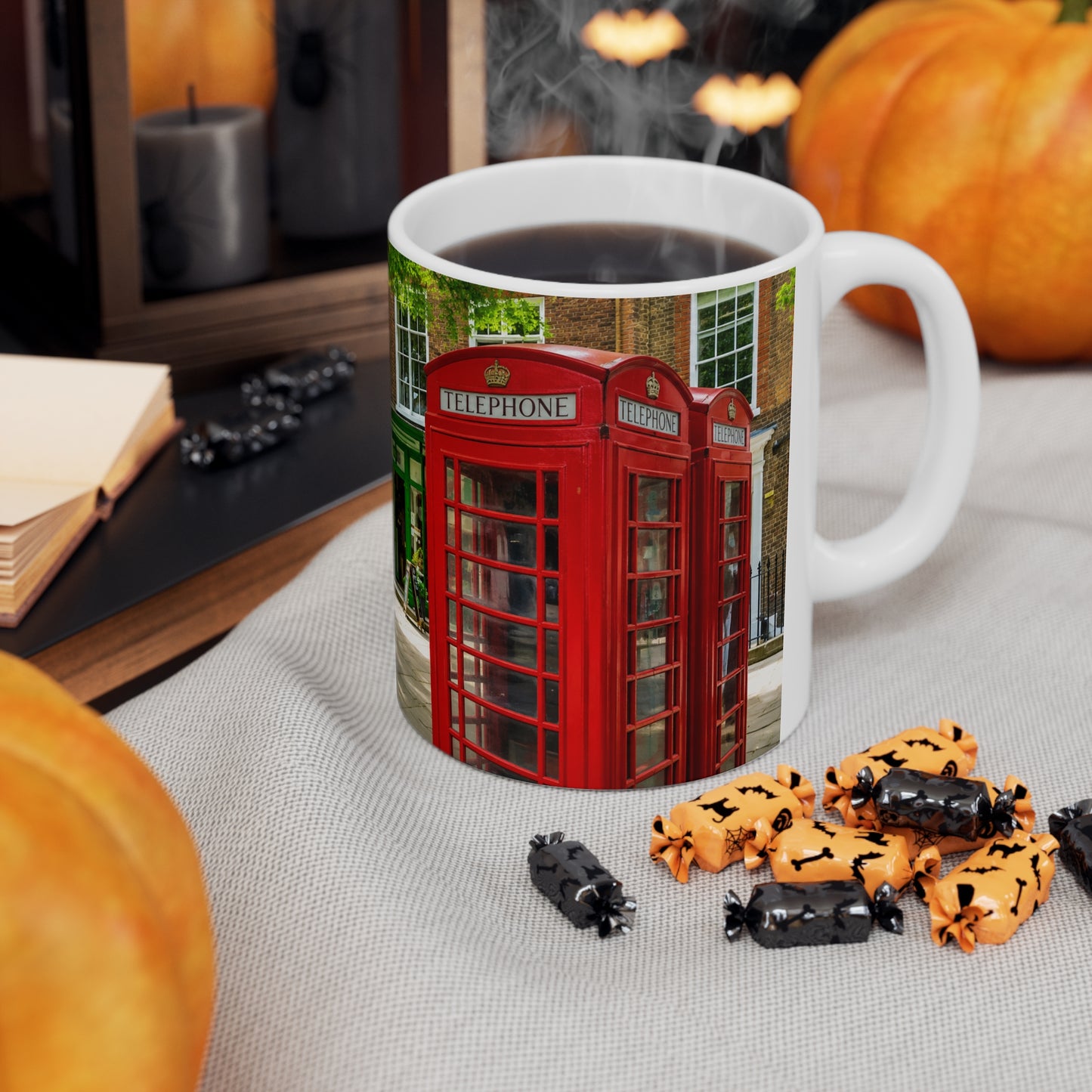 Richmond Ted Lasso London Street Scene Ceramic Coffee Mug — Red Phone Booth & Pub Photo (11oz, 15oz)