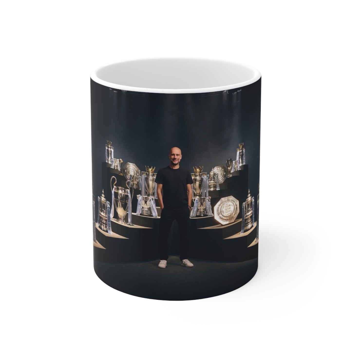 Pep Guardiola Manchester City Ceramic Mug — Champion Trophies Photo Coffee Cup (11oz & 15oz)