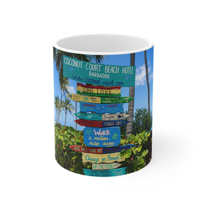 Barbados Beach Signpost Ceramic Mug — Tropical Barbados Coffee Cup (11oz & 15oz)
