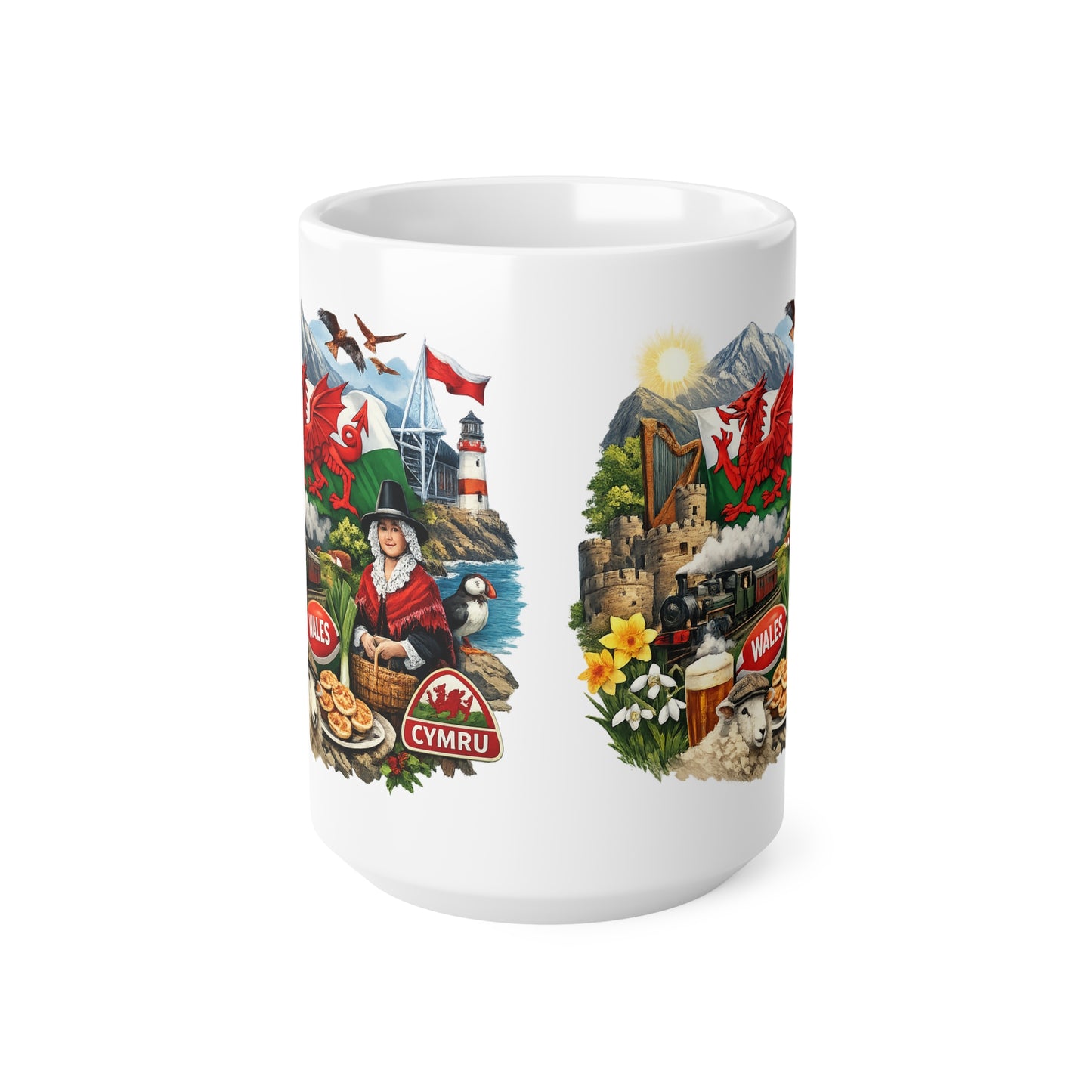 Wales Scenic Souvenir Mug – Welsh Dragon, Castles & Landscapes (11oz/15oz)
