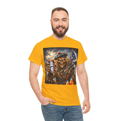 Scottish Rock Skull T‑Shirt — Eddie the Piper with Flag & Can Graphic Tee