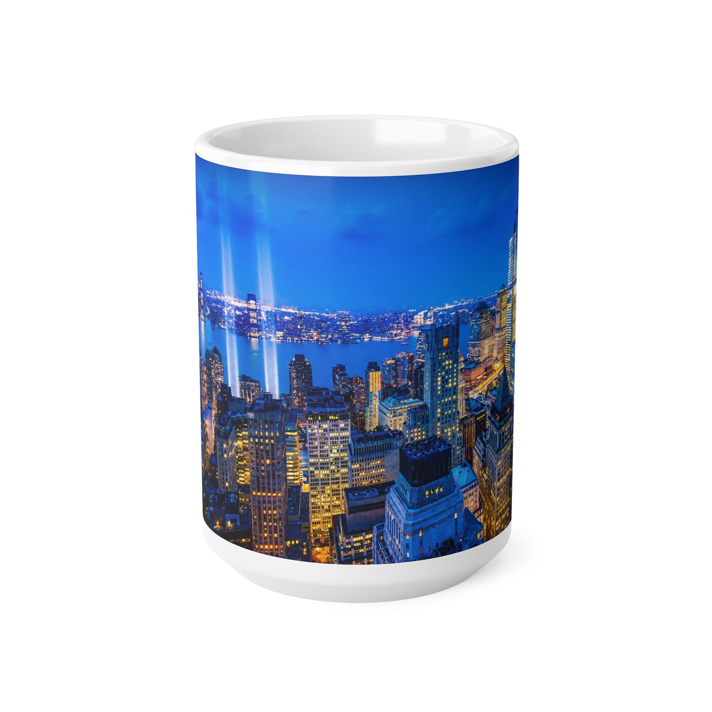 NYC City Skyline Coffee Mug — Nighttime Urban Panorama Ceramic Cup (11oz & 15oz)