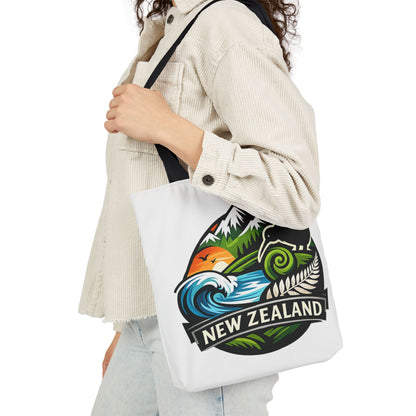 New Zealand Scenic Tote Bag — Kiwi, Mountains & Waves Canvas Tote
