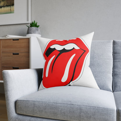 Rock Band Tongue Square Pillow – Retro Music Logo Throw Cushion