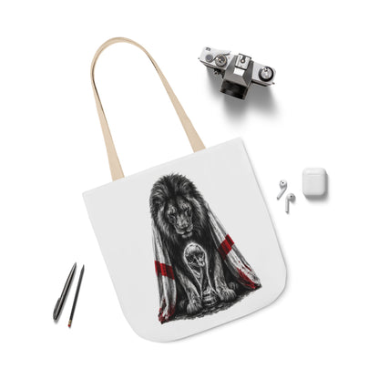 England Lion Guardian Canvas Tote — Protective Lion & Cub Illustration Tote Bag