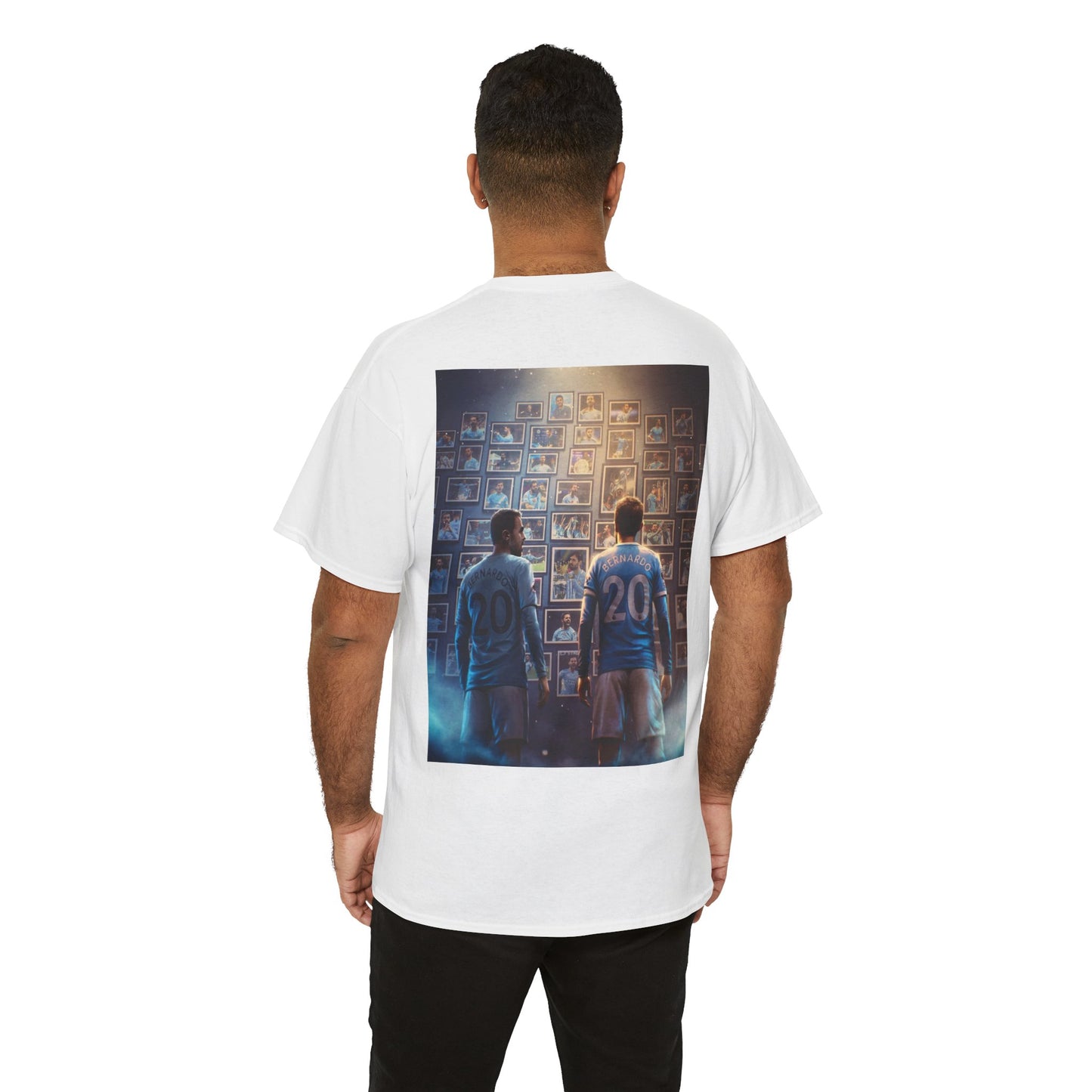 Bernardo Silva Manchester City Legend Graphic Tee — Player Cartoon Front & Tribute Poster Back