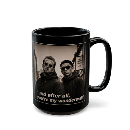 Kane and Bellingham Lyric Photo Black Mug — “and after all, you’re my wonderwall” Band Tribute Coffee Cup