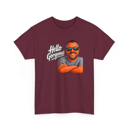 Hello Gorgeous Graphic Tee — Funny Retro Portrait T‑Shirt