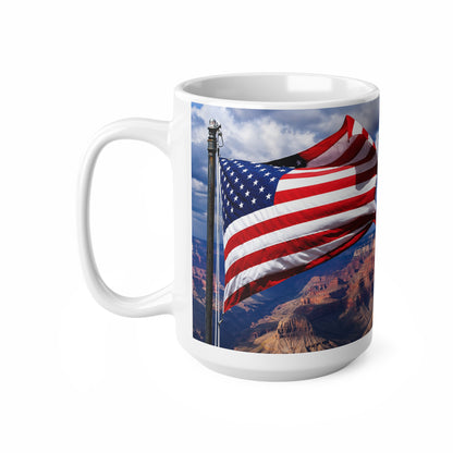 American Flag over the Grand Canyon Coffee Mug – Patriotic USA Ceramic Mug (11oz, 15oz)