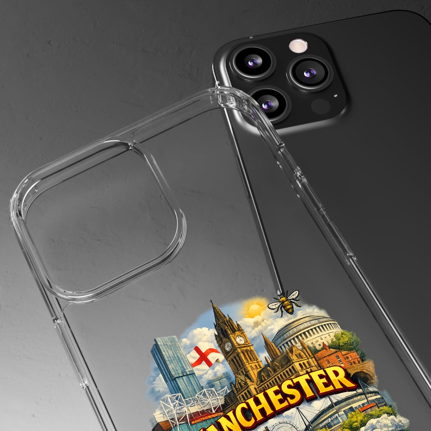 Manchester Landmark Clear Phone Case — Cityscape Collage Design