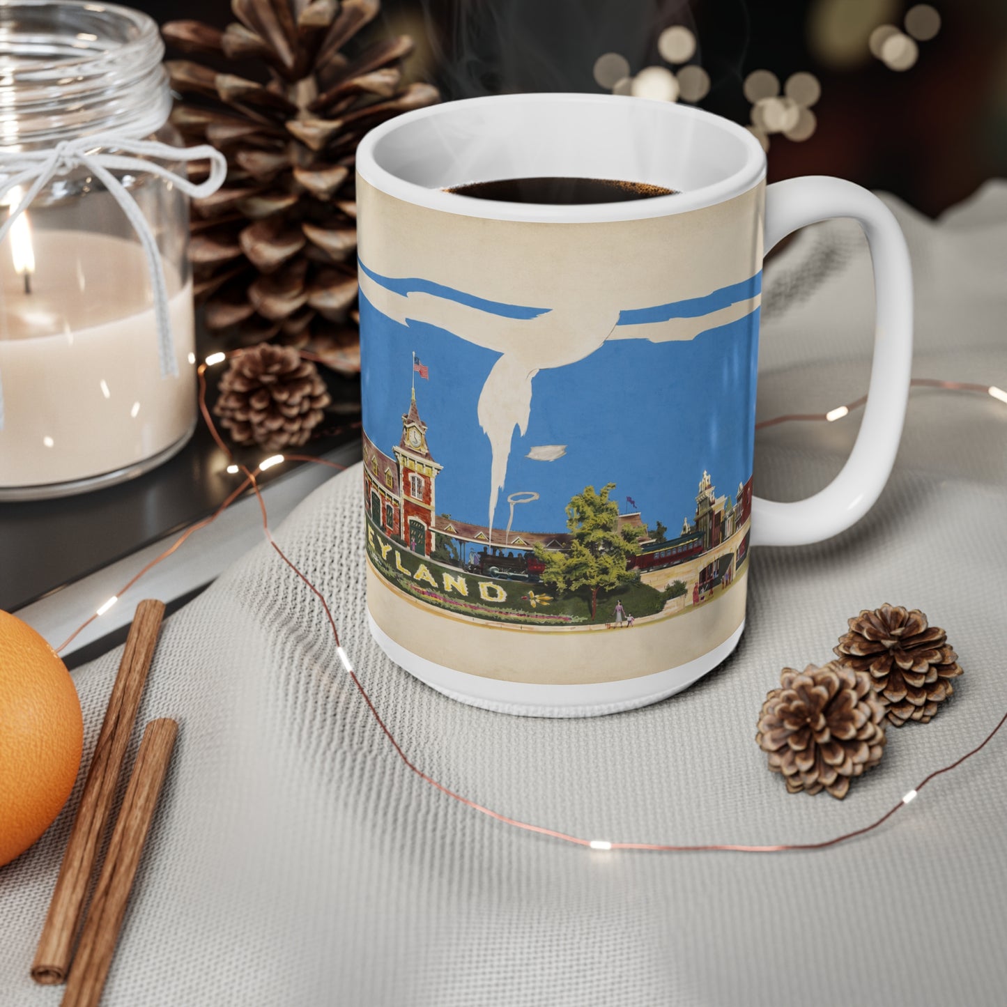 Disneyland Vintage Entrance Ceramic Coffee Mug — Retro Theme Park Travel Poster Design (11oz, 15oz)