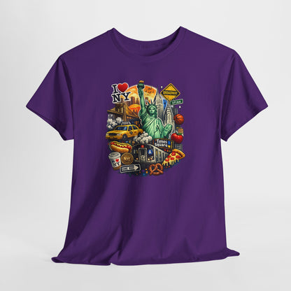 New York City Icons T-Shirt — Statue of Liberty, Taxi & I  NY Collage Tee