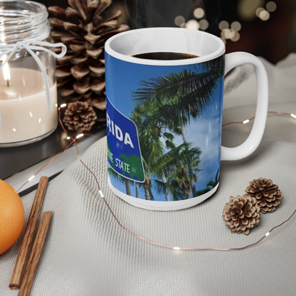 Florida Welcome Sign Coffee Mug — The Sunshine State Ceramic Travel Coffee Cup