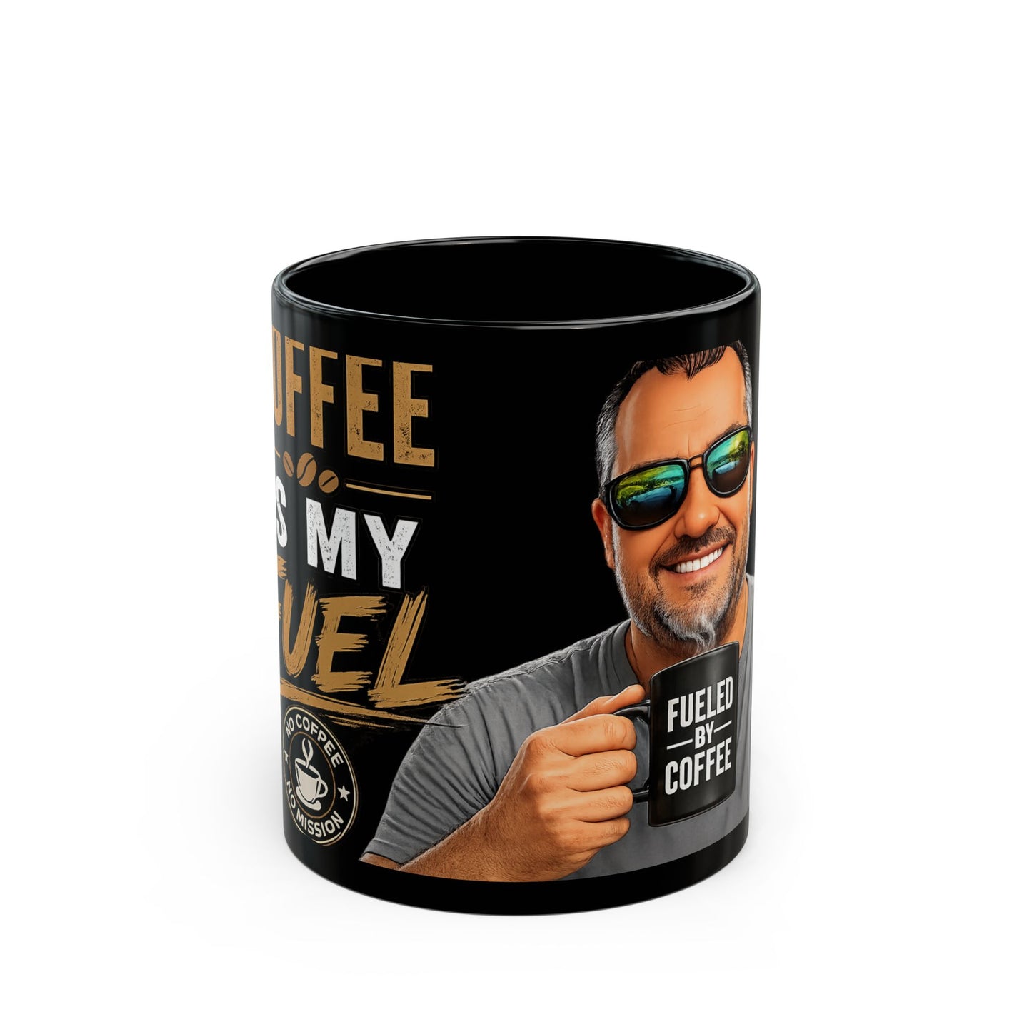 Fueled by Coffee Mug — Black Ceramic Coffee Cup (11oz & 15oz)