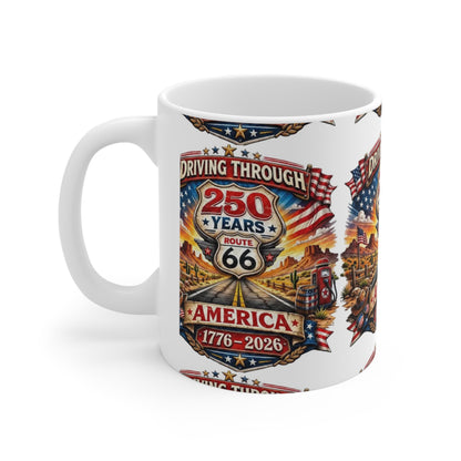 Route 66 250 Years America Mug – 1776-2026 Commemorative Ceramic Coffee Cup (11oz/15oz)