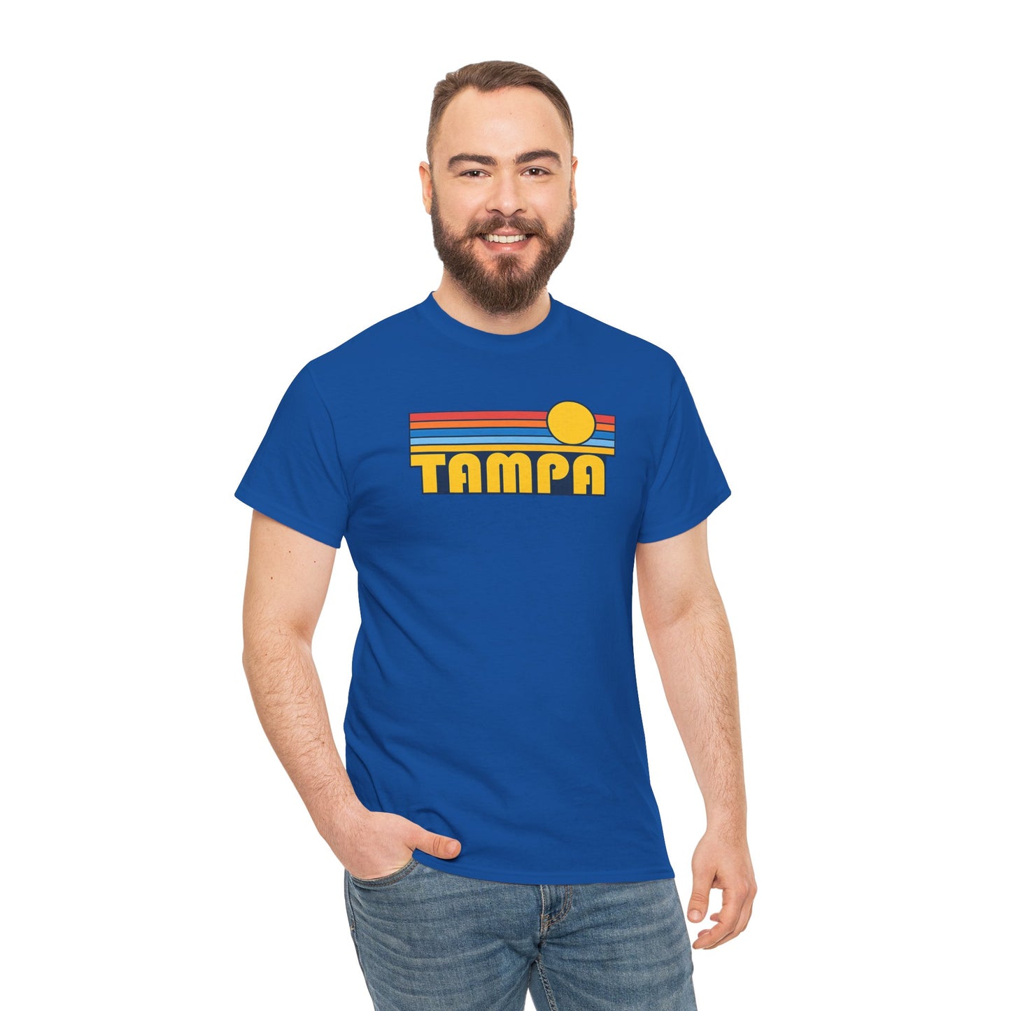 Tampa Retro Sunset T-Shirt — Vintage 70s Striped Beach Tee