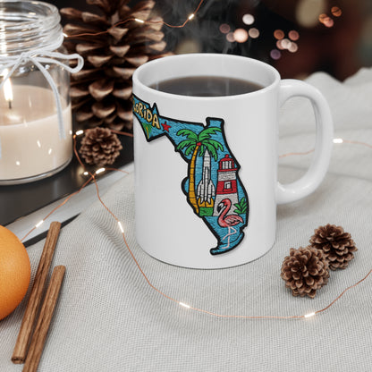 Florida State Map Coffee Mug – Retro Palm Trees, Lighthouse & Flamingo 11oz/15oz