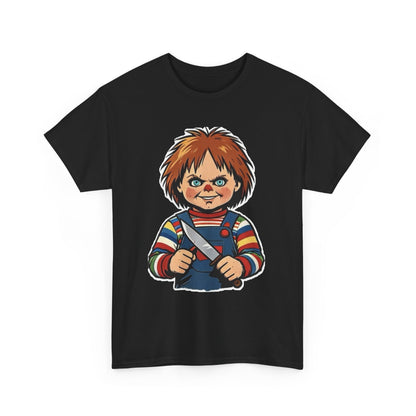 Horror Doll Knife Tee — Creepy Chucky-Inspired Graphic T-Shirt