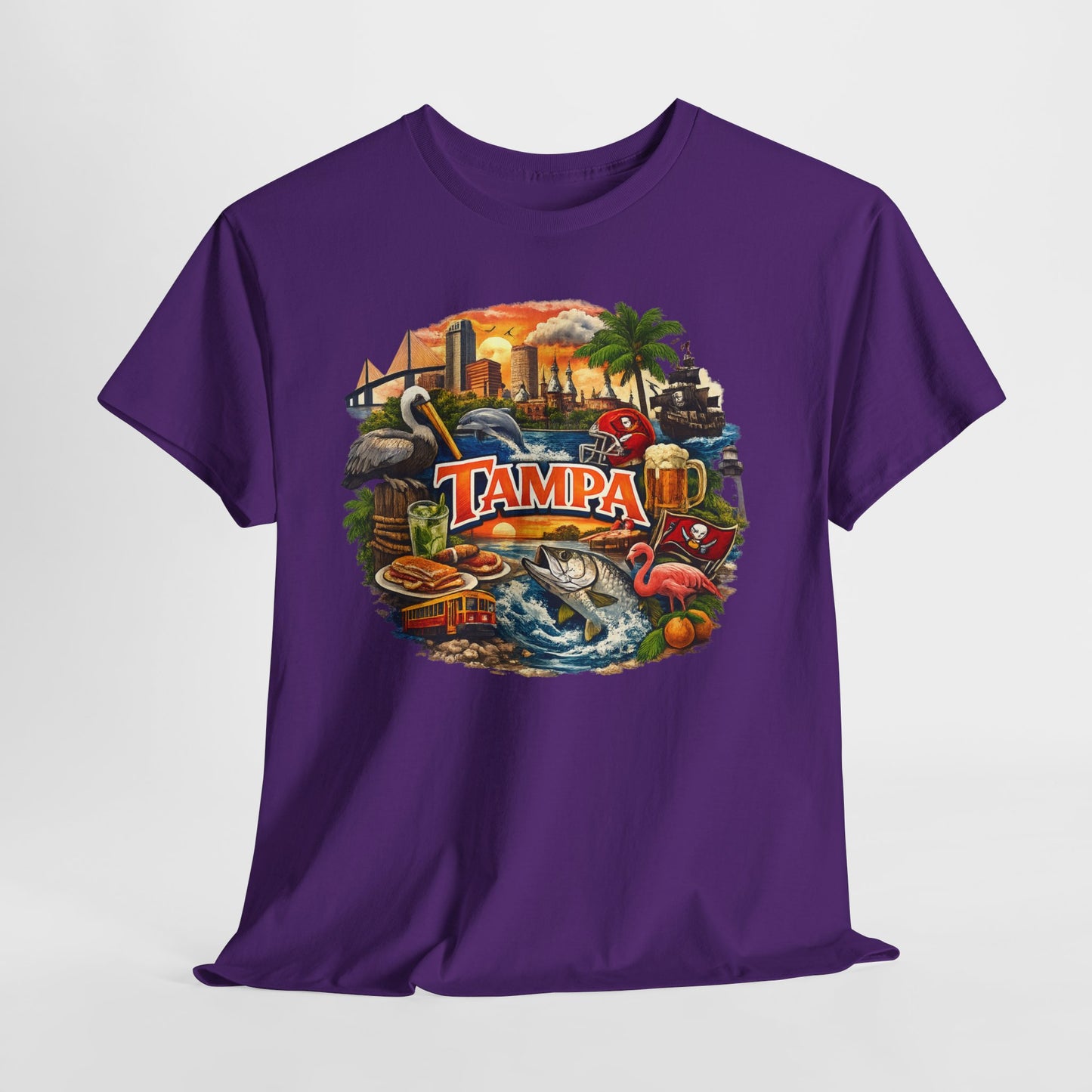 Tampa Florida Retro Scenic Tee — Vintage Beach, Skyline & Wildlife Graphic