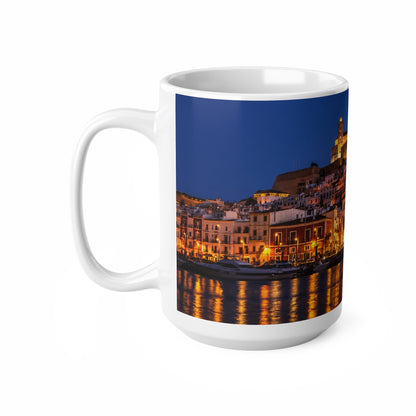 Night Harbor Cityscape Mug — Coastal Italy Evening Panorama Ceramic Coffee Cup (11oz, 15oz)