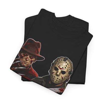 Horror Icons T-Shirt — Freddy, Jason, Michael & Pinhead Slasher Collage