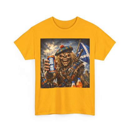 Scottish Rock Skull T‑Shirt — Eddie the Piper with Flag & Can Graphic Tee