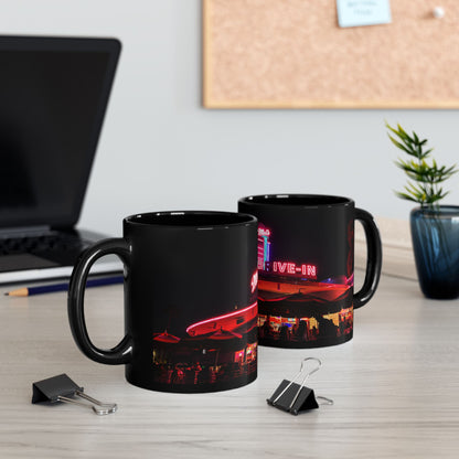 Mel's Drive-In Neon Night Coffee Mug — Retro Diner Black Ceramic Mug (11oz, 15oz)