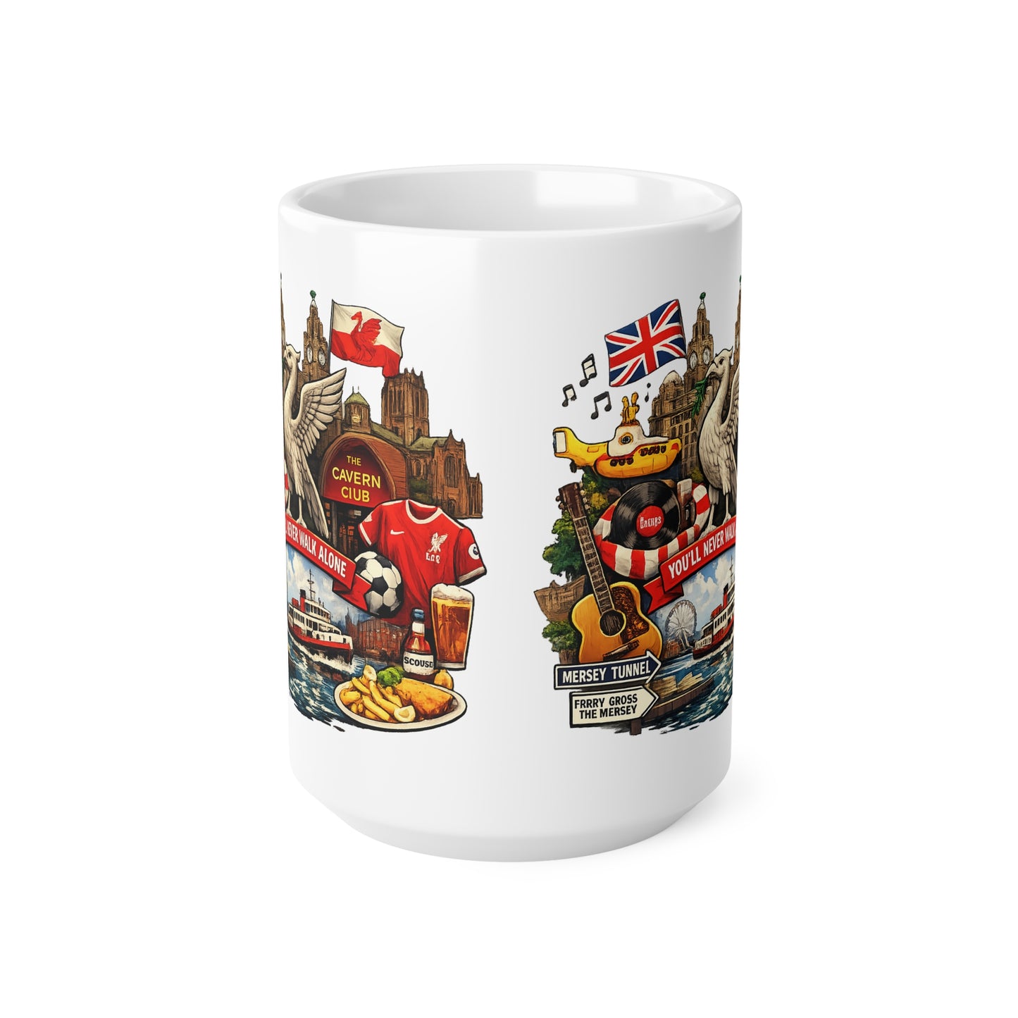 Liverpool Heritage Coffee Mug — "You'll Never Walk Alone" Illustrated Ceramic Cup (11oz/15oz)