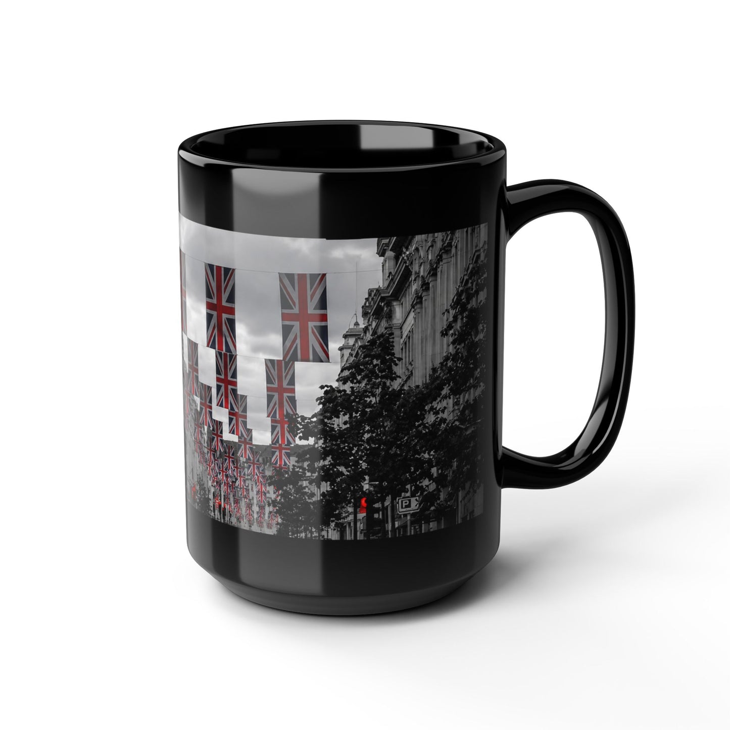 London Street Union Jack Street Scene Black Mug (11oz, 15oz) — London Flags Coffee Cup