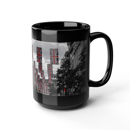 London Street Union Jack Street Scene Black Mug (11oz, 15oz) — London Flags Coffee Cup