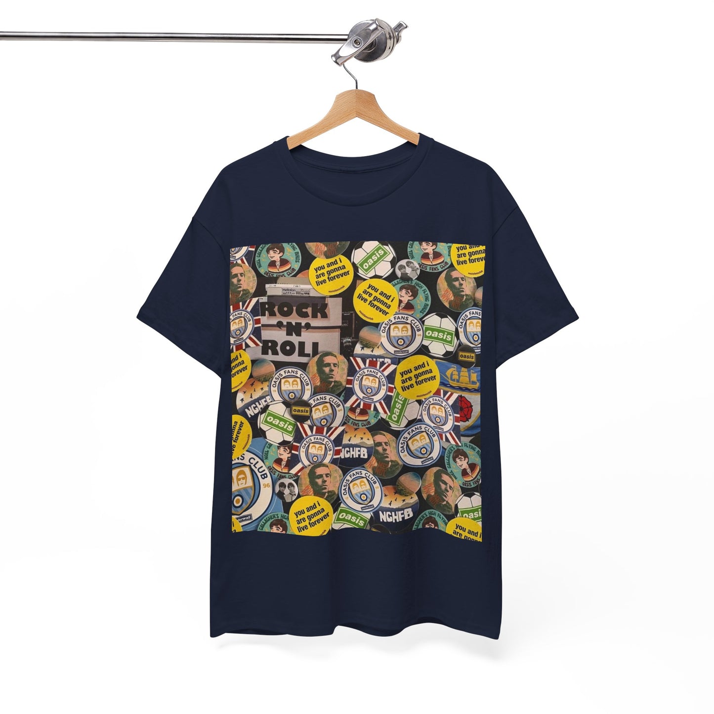 Oasis Rock & Roll Retro Button Collage Tee