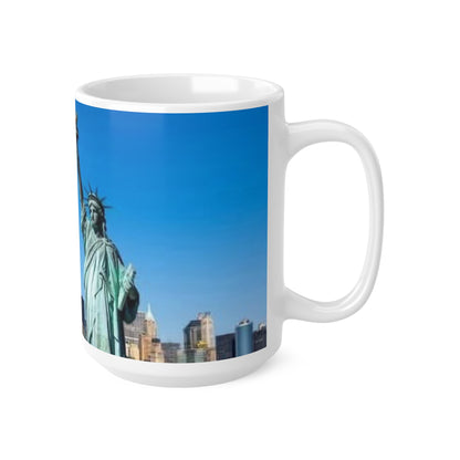 New York Skyline Ceramic Mug – Statue of Liberty & One World Trade Center, 11oz/15oz