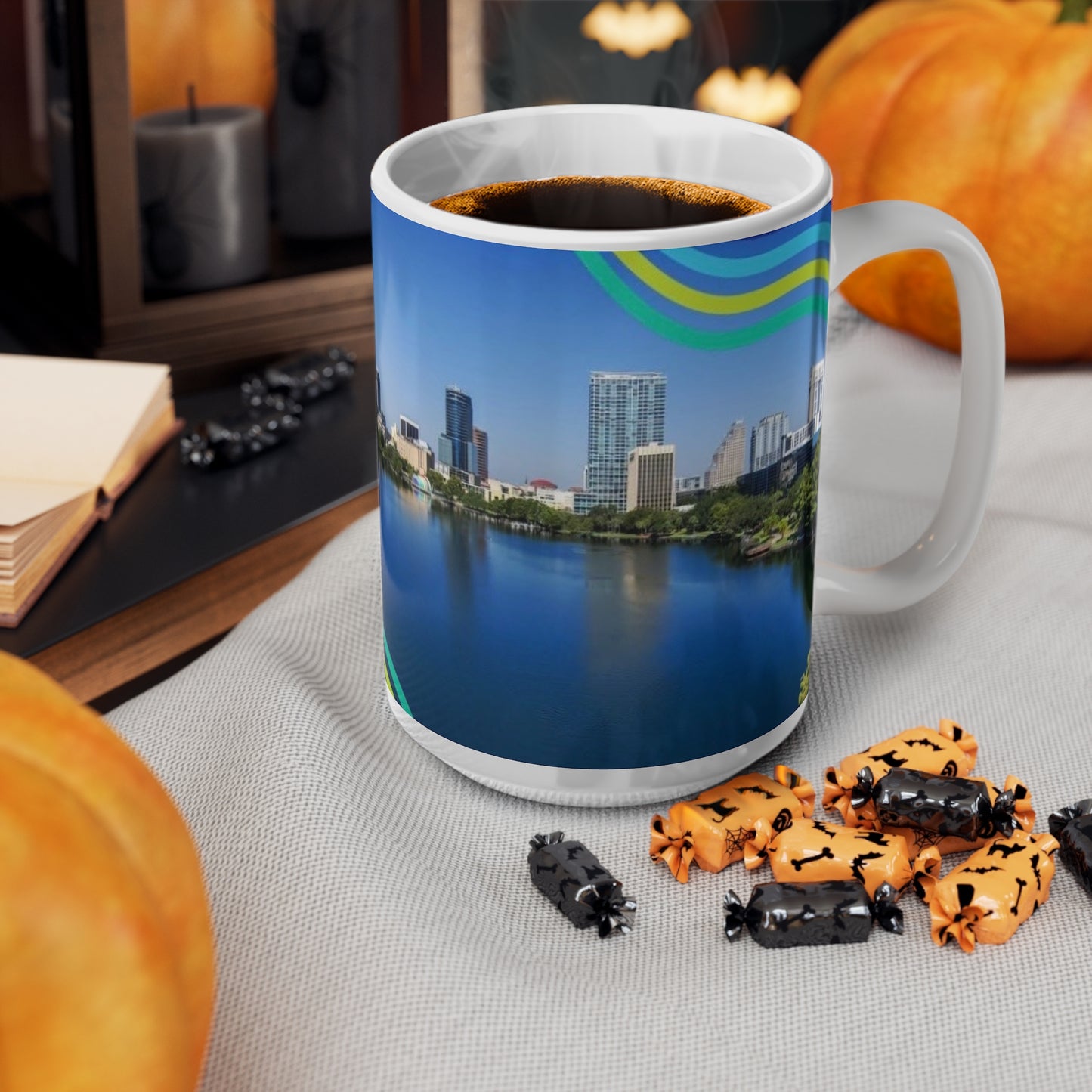 Orlando Lake Eola City Skyline Coffee Mug — Scenic Waterfront 11oz & 15oz Ceramic Cups