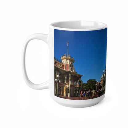 Magic Kingdom Town Square Christmas Mug — Festive Tree & Main Street Ceramic Coffee Cup (11oz, 15oz)