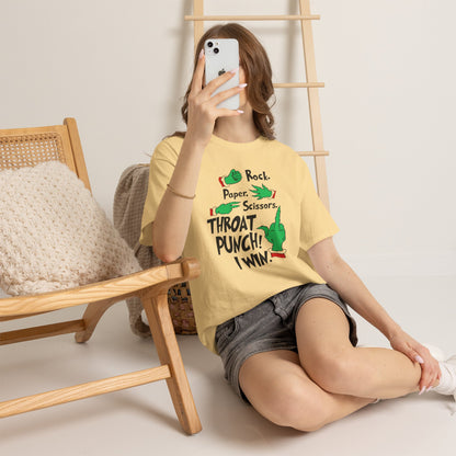 Funny Holiday Tee — "Rock. Paper. Scissors. Throat Punch! I Win" Graphic T-Shirt