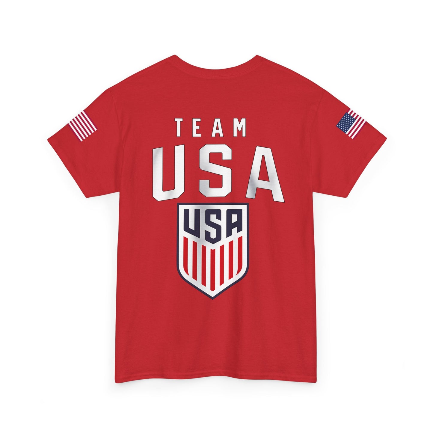 Team USA Flag T‑Shirt — Patriotic Navy Tee with Back Shield Logo