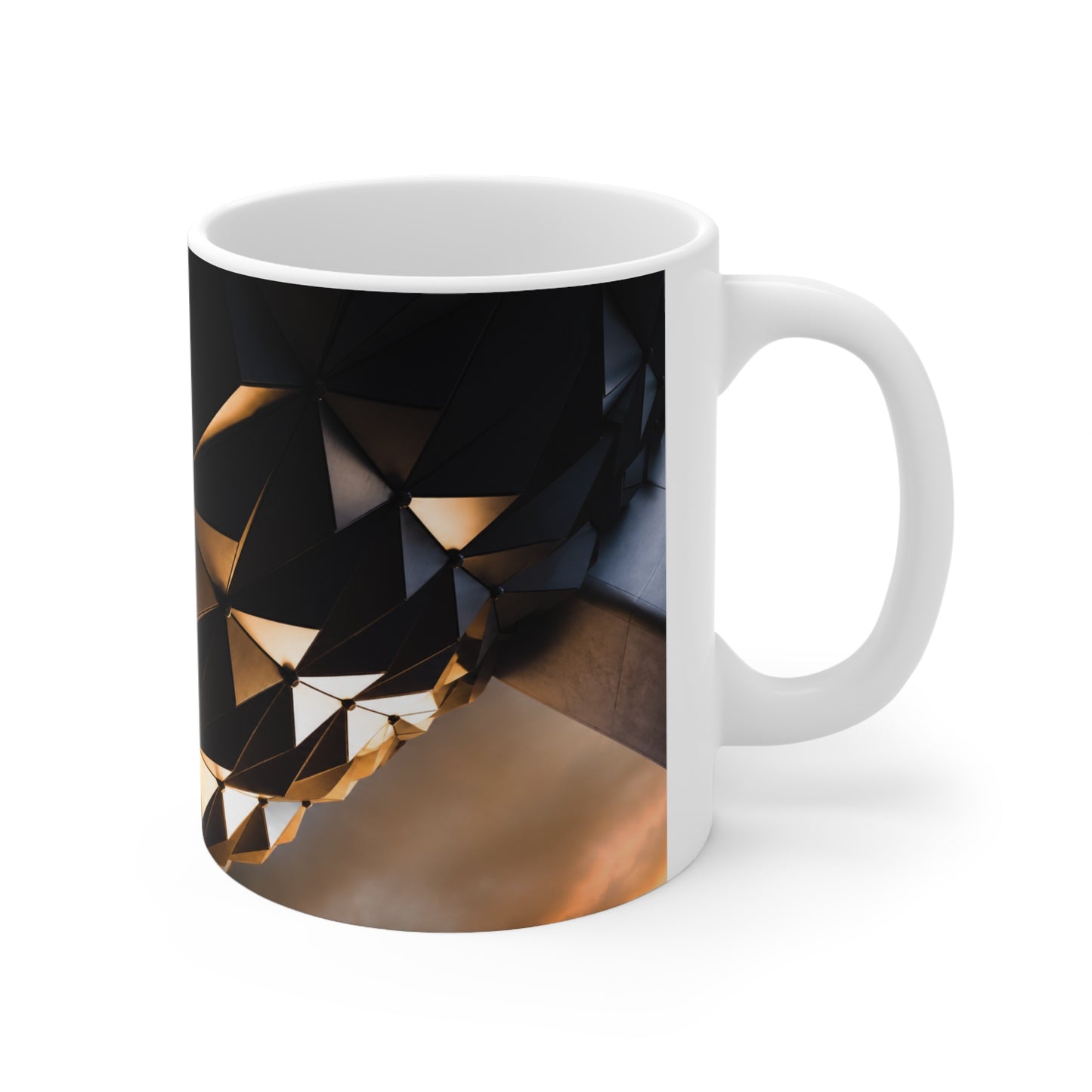 Epcot Geometric Black & Gold Ceramic Mug — Modern Faceted Coffee Cup (11oz/15oz)