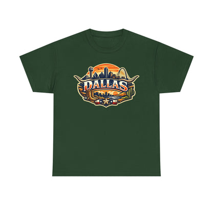Dallas Skyline Retro Tee — Vintage Cityscape T‑Shirt with 'Dallas' Graphic