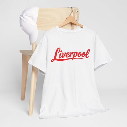 Liverpool Script T-Shirt — Retro Red Logo Tee for Fans